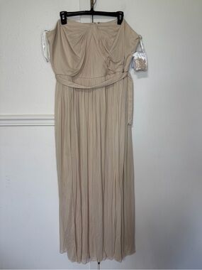 David's Bridal Nude Beige Pleated Off-Shoulder Maxi Dress new with tag 22